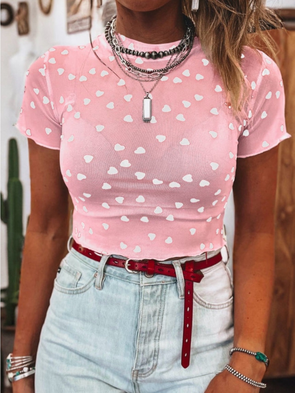 XoXo Mesh Pink Heart Print Tee ✨